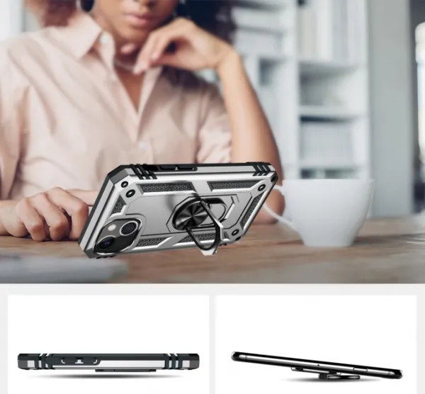 RING Obal s držiakom pre Apple iPhone 14 Plus strieborný
