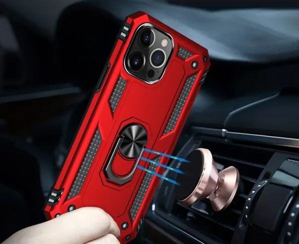 RING Obal s držiakom pre Apple iPhone 14 Pro Max červený