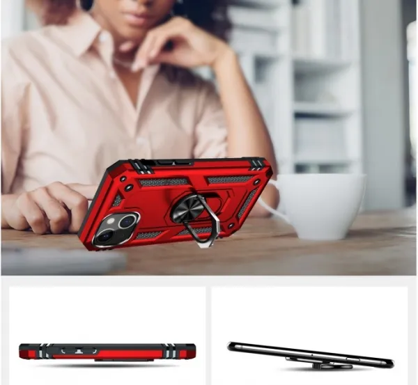 RING Obal s držiakom pre Apple iPhone 14 Plus červený