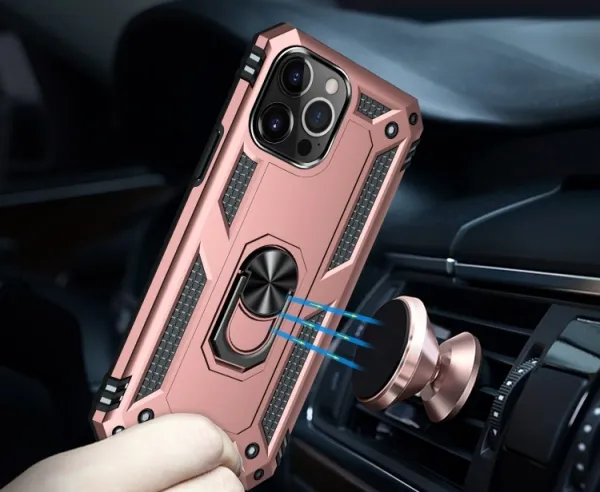 RING Obal s držiakom pre Apple iPhone 14 Pro Max ružový