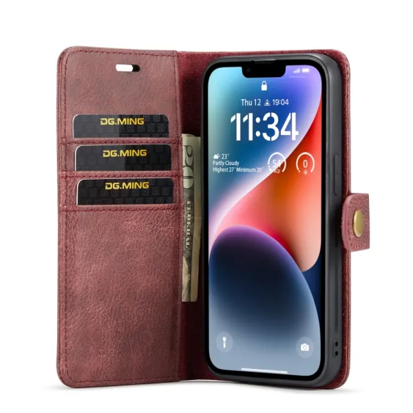 DG.MING Peňaženkový obal 2v1 Apple iPhone 14 Plus červený
