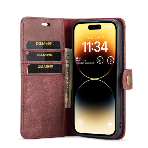 DG.MING Peňaženkový obal 2v1 Apple iPhone 14 Pro Max červený