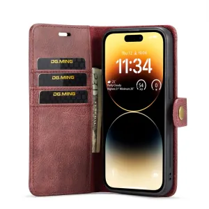 DG.MING Peňaženkový obal 2v1 Apple iPhone 14 Pro Max červený
