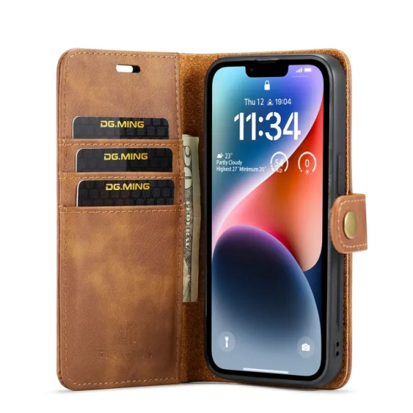 DG.MING Peňaženkový obal 2v1 Apple iPhone 14 Plus hnedý