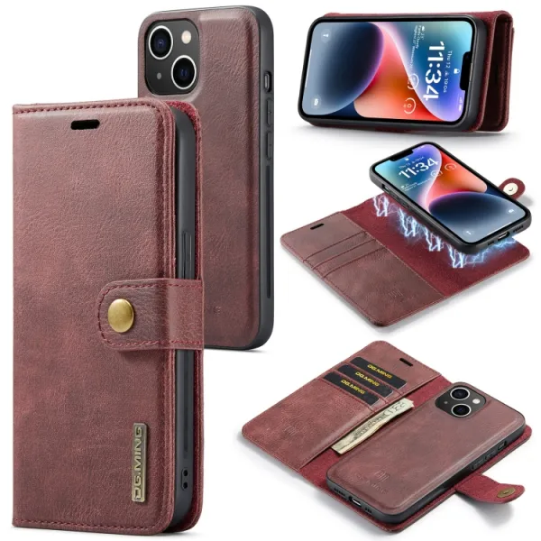 DG.MING Peňaženkový obal 2v1 Apple iPhone 14 Plus červený