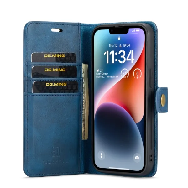 DG.MING Peňaženkový obal 2v1 Apple iPhone 14 Plus modrý