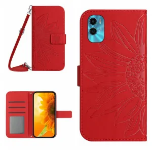 ART SUNFLOWER Peňaženkové puzdro s remienkom Motorola Moto E22s červené
