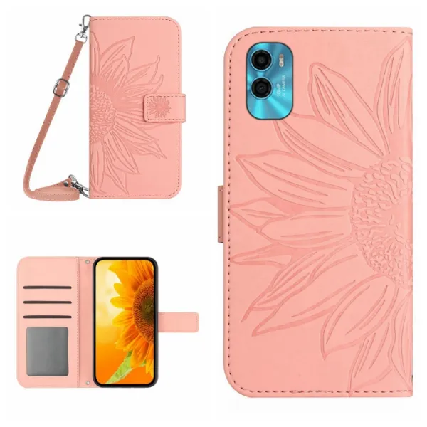 ART SUNFLOWER Peňaženkové puzdro s remienkom Motorola Moto E22s ružové
