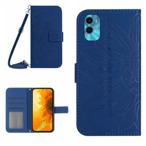 ART SUNFLOWER Peňaženkové puzdro s remienkom Motorola Moto E22s modré