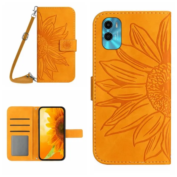 ART SUNFLOWER Peňaženkové puzdro s remienkom Motorola Moto E22s žlté