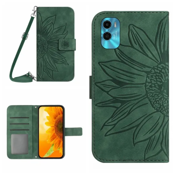 ART SUNFLOWER Peňaženkové puzdro s remienkom Motorola Moto E22s zelené