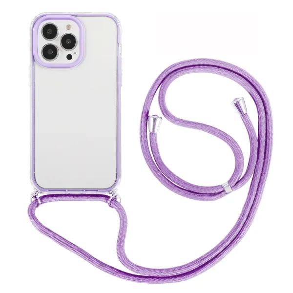 ROPE Priehľadný kryt so šnúrkou Apple iPhone 14 Pro Max fialový