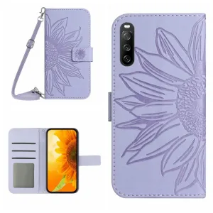 ART SUNFLOWER Peňaženkový obal so šnúrkou pre Sony Xperia 10 VI fialový