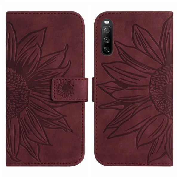 ART SUNFLOWER Peňaženkové puzdro s remienkom Sony Xperia 10 IV 5G bordový