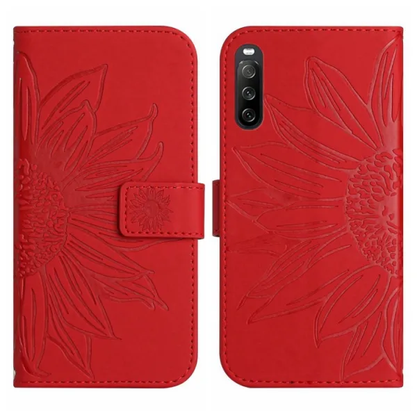 ART SUNFLOWER Peňaženkové puzdro s remienkom Sony Xperia 10 IV 5G červený