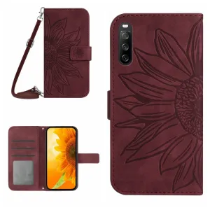 ART SUNFLOWER Peňaženkový obal so šnúrkou pre Sony Xperia 10 VI bordový