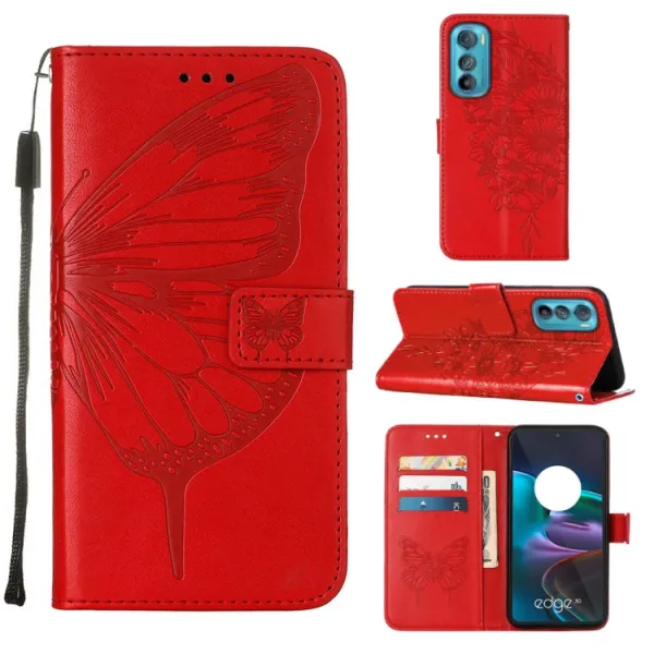 ART BUTTERFLY Peňaženkový kryt Motorola Edge 30 červený