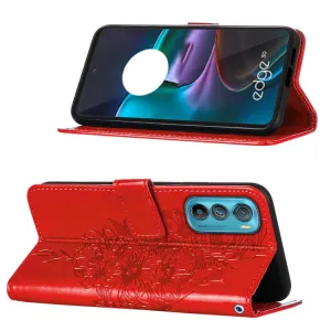 ART BUTTERFLY Peňaženkový kryt Motorola Edge 30 červený