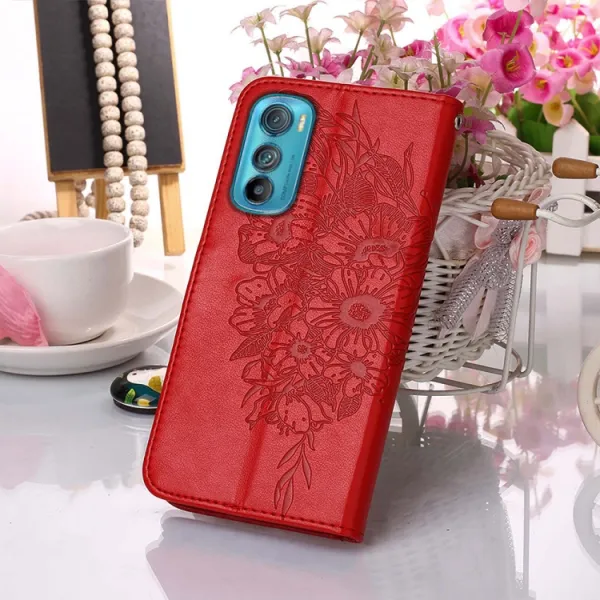 ART BUTTERFLY Peňaženkový kryt Motorola Edge 30 červený