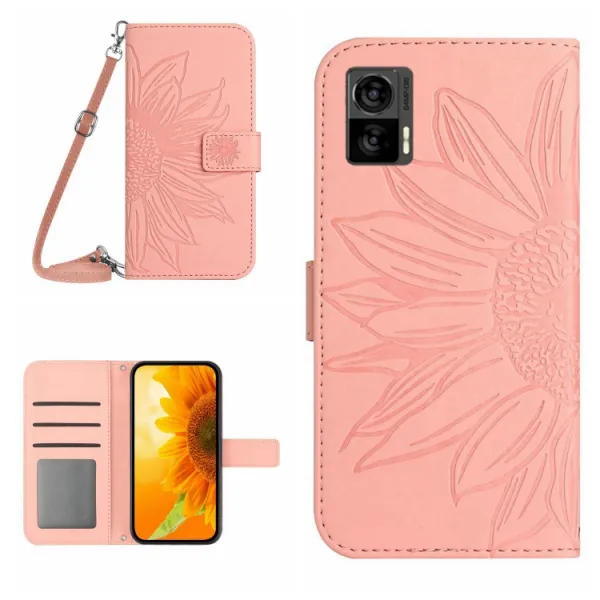ART SUNFLOWER Peňaženkové puzdro s remienkom Motorola Edge 30 Neo ružový