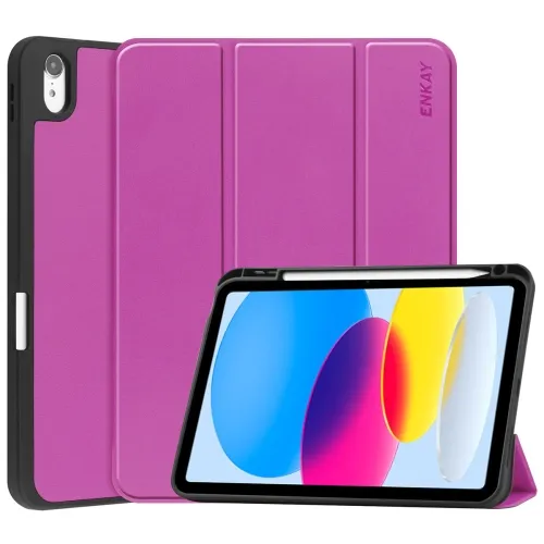 ENKAY LEATHER Zaklápací obal pre Apple iPad (A16) 2025 / iPad 2022 fialový