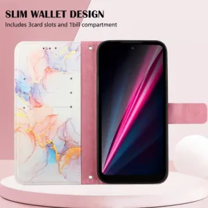 ART MARBLE Peňaženkový kryt T Phone / T Phone 2023 WHITE ORANGE