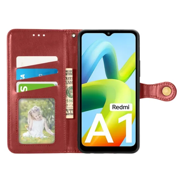LEATHER BUCKLE Peňaženkový obal Xiaomi Redmi A1 / Redmi A2 červený