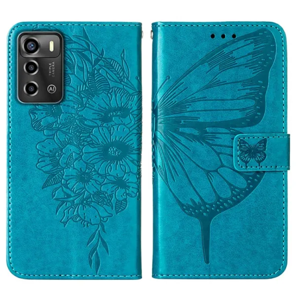 ART BUTTERFLY Peňaženkový kryt ZTE Blade A72 (nevhodné pre verziu A7040) modrý