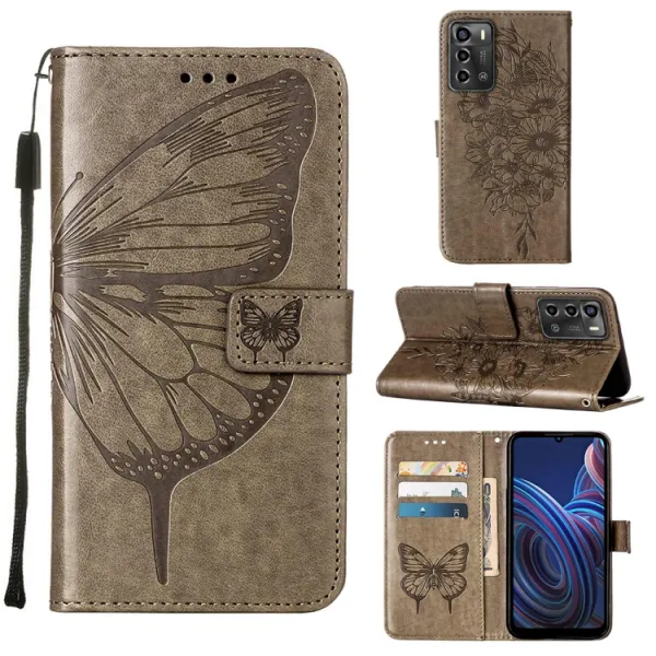 ART BUTTERFLY Peňaženkový kryt ZTE Blade A72 (nevhodné pre verziu A7040) šedý