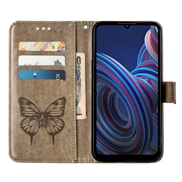 ART BUTTERFLY Peňaženkový kryt ZTE Blade A72 (nevhodné pre verziu A7040) šedý