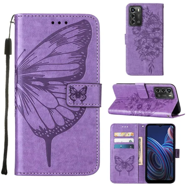 ART BUTTERFLY Peňaženkový kryt ZTE Blade A72 (nevhodné pre verziu A7040) fialový