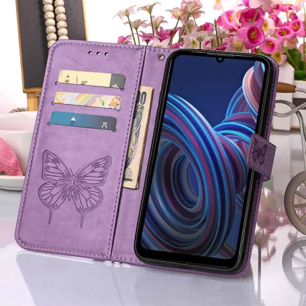 ART BUTTERFLY Peňaženkový kryt ZTE Blade A72 (nevhodné pre verziu A7040) fialový