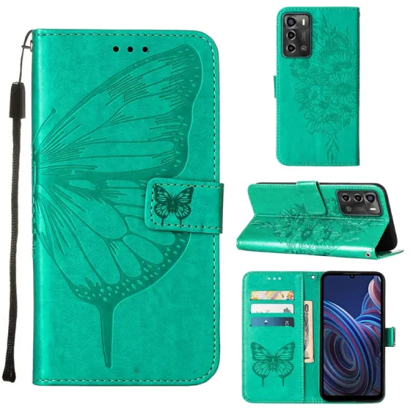 ART BUTTERFLY Peňaženkový kryt ZTE Blade A72 (nevhodné pre verziu A7040) zelený