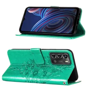 ART BUTTERFLY Peňaženkový kryt ZTE Blade A72 (nevhodné pre verziu A7040) zelený