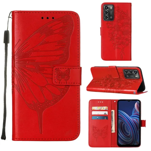 ART BUTTERFLY Peňaženkový kryt ZTE Blade A72 (nevhodné pre verziu A7040) červený
