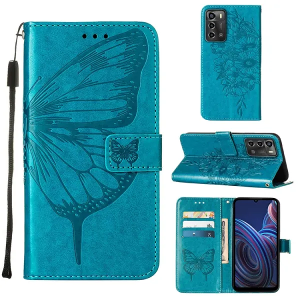 ART BUTTERFLY Peňaženkový kryt ZTE Blade A72 (nevhodné pre verziu A7040) modrý