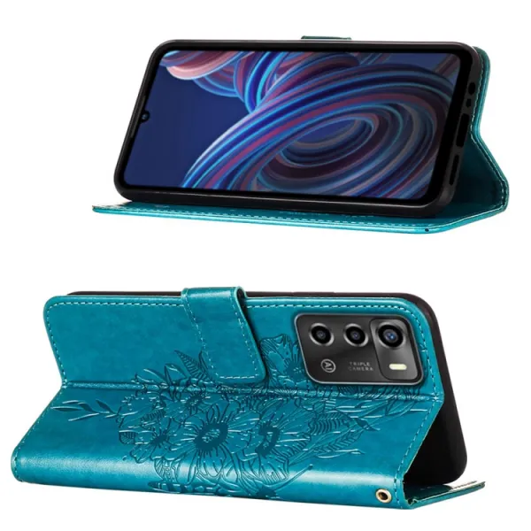 ART BUTTERFLY Peňaženkový kryt ZTE Blade A72 (nevhodné pre verziu A7040) modrý