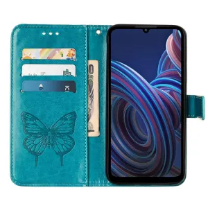 ART BUTTERFLY Peňaženkový kryt ZTE Blade A72 (nevhodné pre verziu A7040) modrý