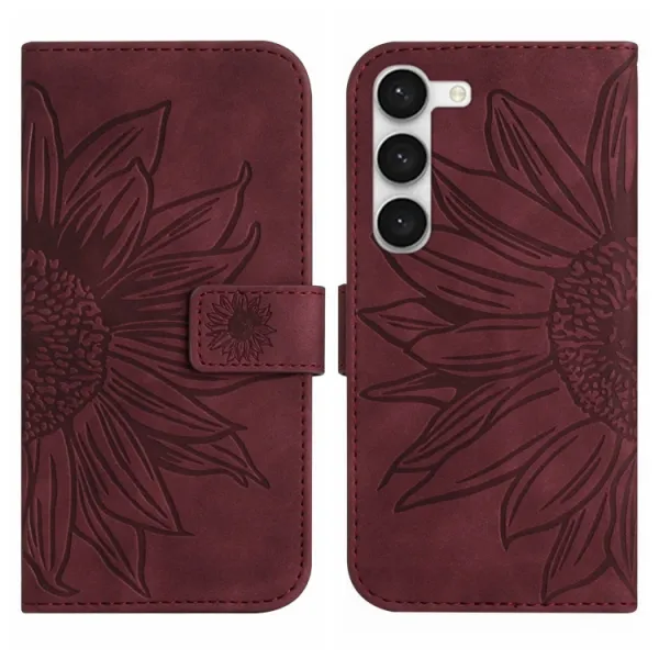 ART SUNFLOWER Peňaženkové puzdro s remienkom Samsung Galaxy S23 5G bordové