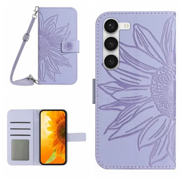 ART SUNFLOWER Peňaženkové puzdro s remienkom Samsung Galaxy S23 Plus 5G fialové