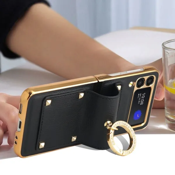 LEATHER Kryt s držiakom Samsung Galaxy Z Flip 3 5G ružový