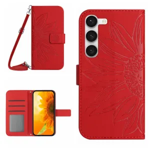 ART SUNFLOWER Peňaženkové puzdro s remienkom Samsung Galaxy S23 5G červené