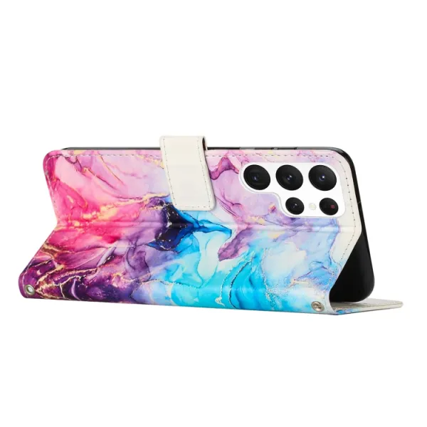 ART MARBLE Peňaženkový kryt s remienkom Samsung Galaxy S23 Ultra 5G BLUE PURPLE