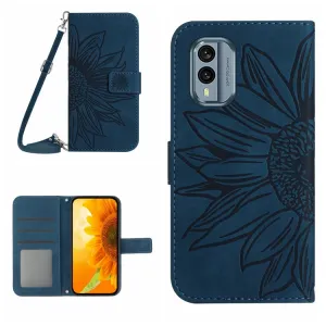 ART SUNFLOWER Peňaženkové puzdro s remienkom Nokia X30 modré