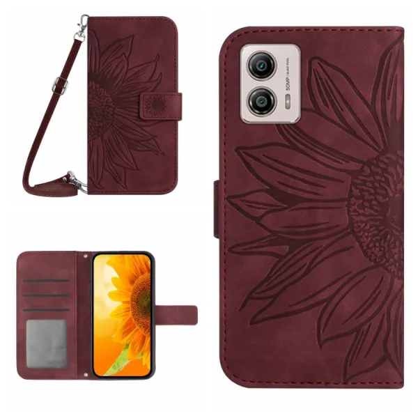 ART SUNFLOWER Peňaženkové puzdro s remienkom Motorola Moto G53 5G bordové