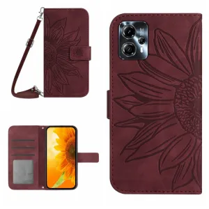 ART SUNFLOWER Peňaženkové puzdro s remienkom Motorola Moto G13 / G23 bordové