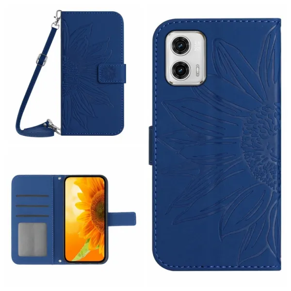 ART SUNFLOWER Peňaženkové puzdro s remienkom Motorola Moto G73 5G modré
