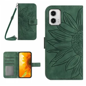 ART SUNFLOWER Peňaženkové puzdro s remienkom Motorola Moto G73 5G zelené