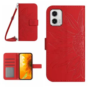 ART SUNFLOWER Peňaženkové puzdro s remienkom Motorola Moto G73 5G červené