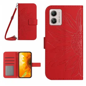 ART SUNFLOWER Peňaženkové puzdro s remienkom Motorola Moto G53 5G červené
